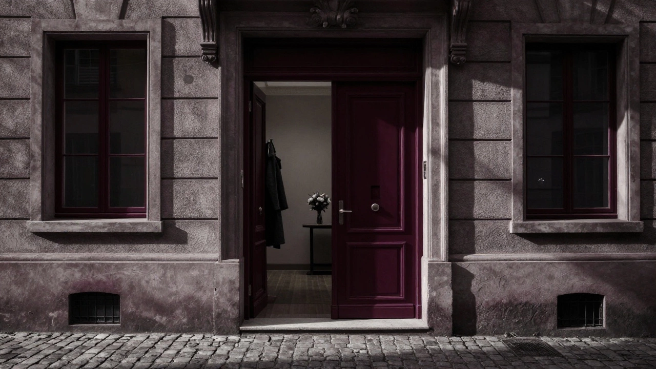 An unmarked door slightly open in a quiet Strasbourg alley, hinting at discretion.